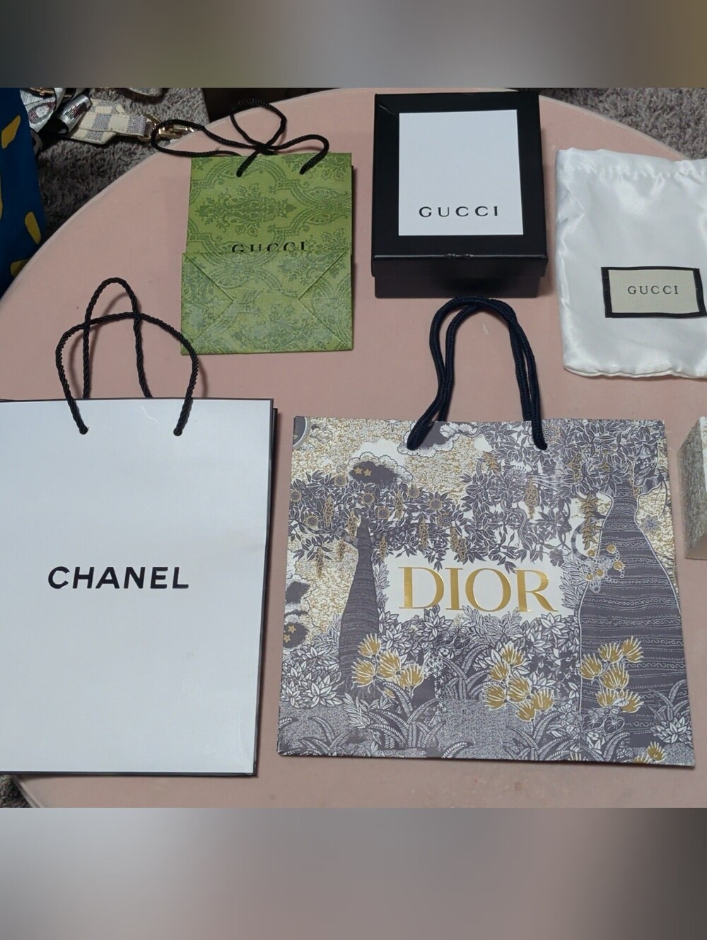 Authentic Luxury Designer Gift Bag/Box Bundle - Dior, Chanel, Gucci Set Of 6